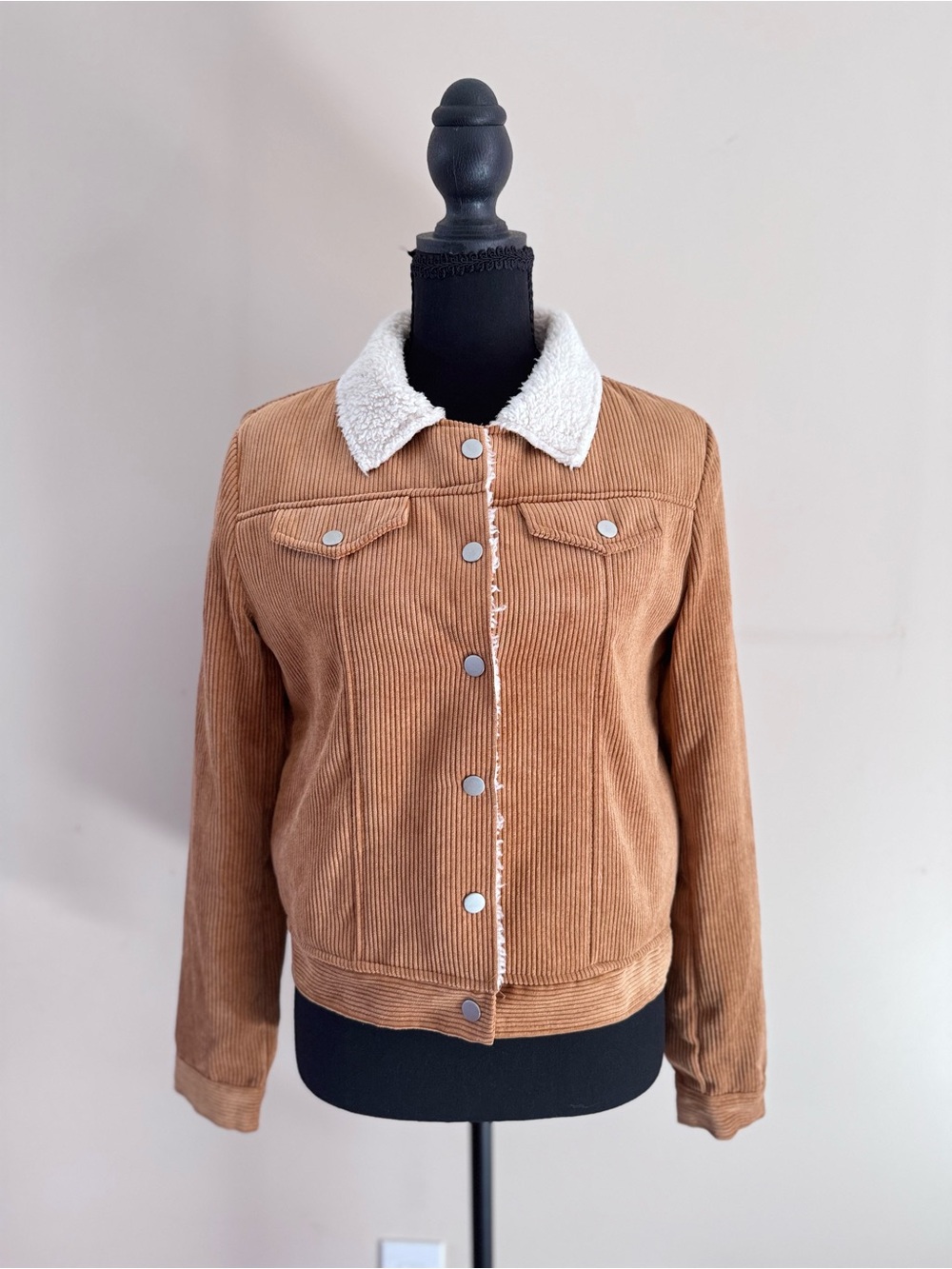 FAVLUX Camel Corduroy Teddy Collar Jacket